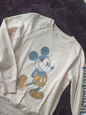 Disney Light Pink Mickey Mouse Graphic Sweatshirt with Metallic Accents
